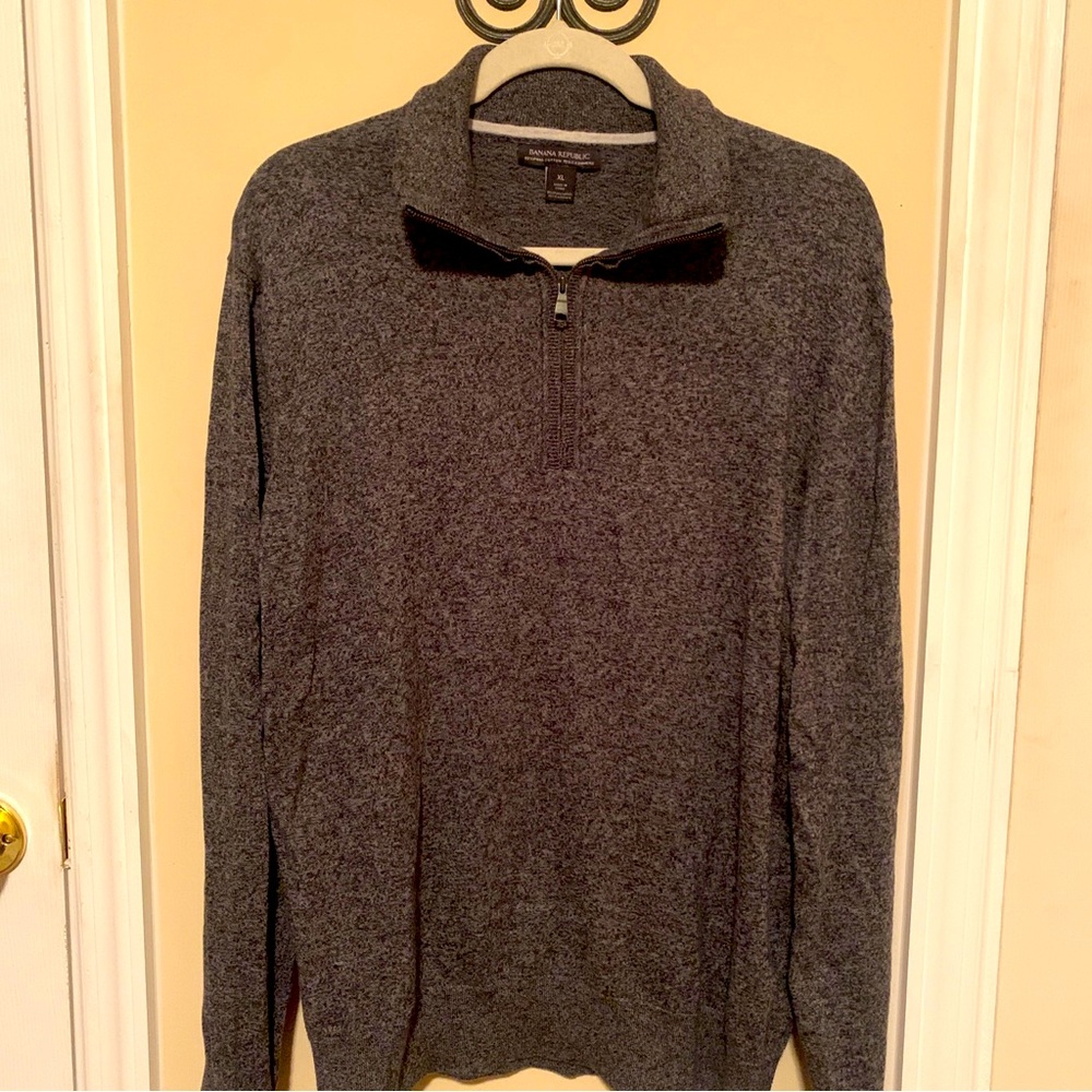 Banana Republic Men’s Gray Sweater Pima Cotton Cashmere Long Sleeve 1/4 Zip XL